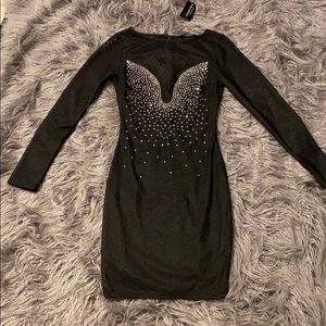 Fashion nova black mesh rein-stone evening dress